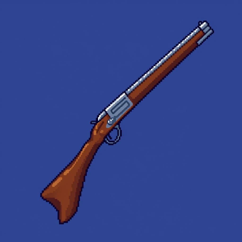 A highly detailed, pixelated illustration of a classic musket