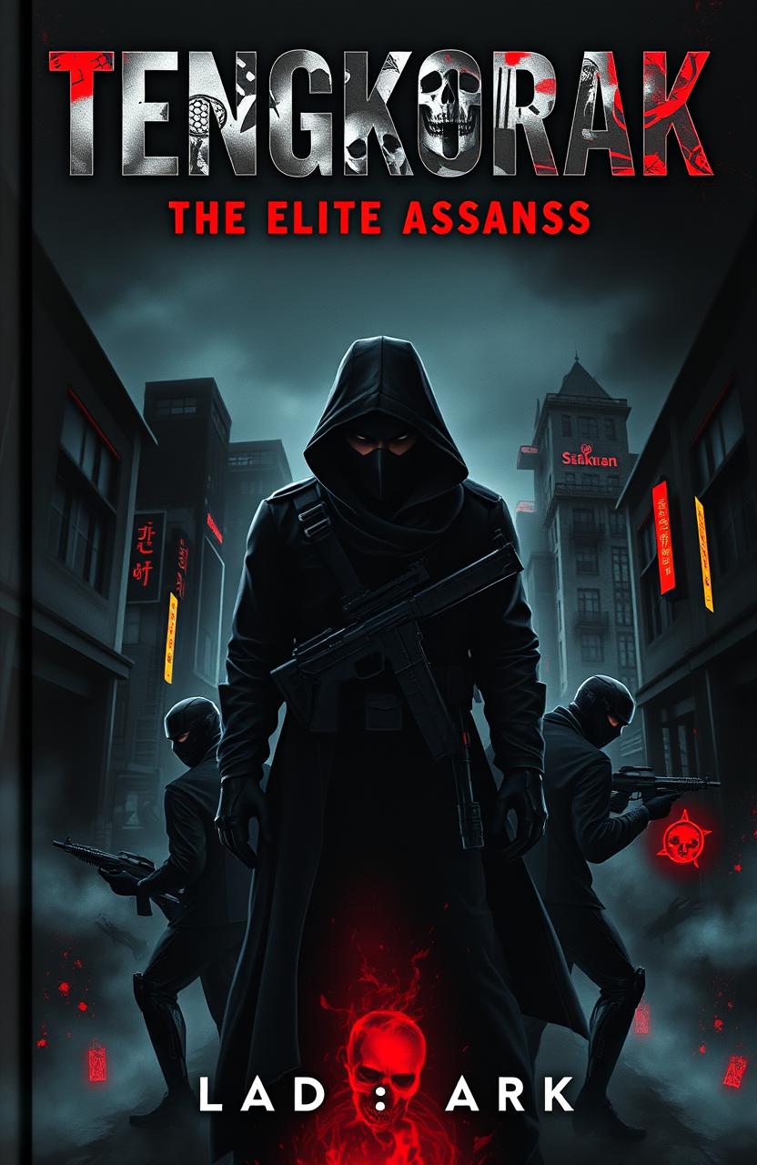 A gripping novel cover for an elite assassin team named Tengkorak, also known as Skull, specializing in the abduction and interrogation of corrupt politicians and pervert theologians