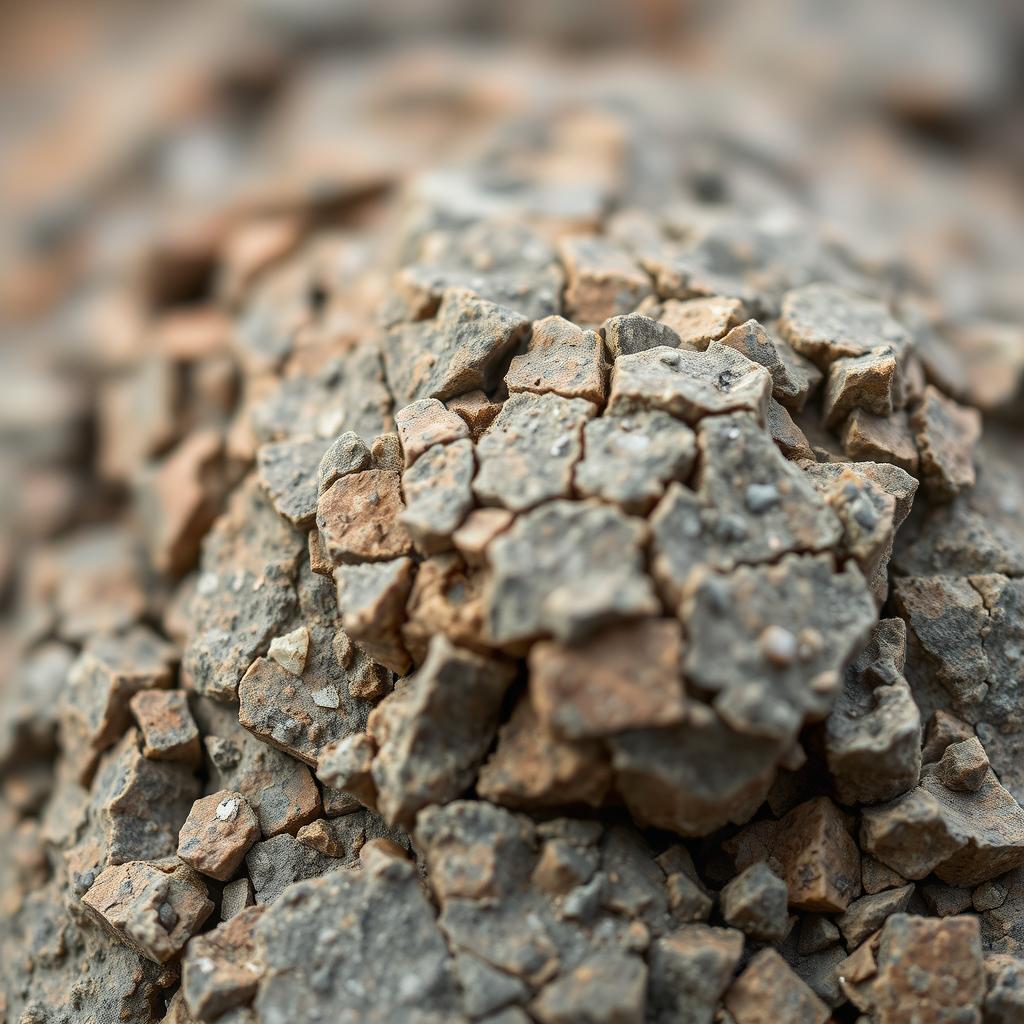 A highly detailed, pixelated texture of a tiny rock showcasing realistic surface features such as cracks, color variations in shades of grey and brown, and intricate details highlighting the mineral composition