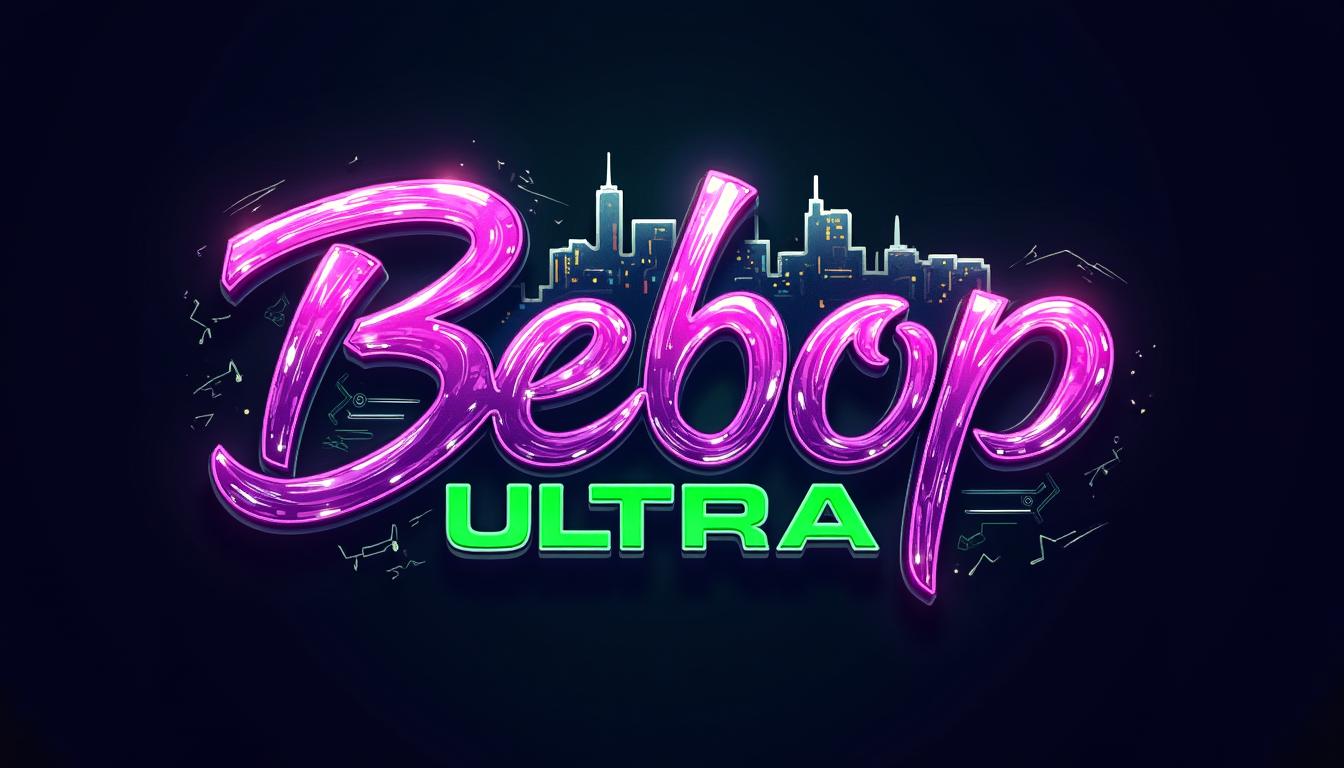 An epic logo design for "Bebop Ultra", featuring a bold and futuristic font that captures the essence of energy and creativity