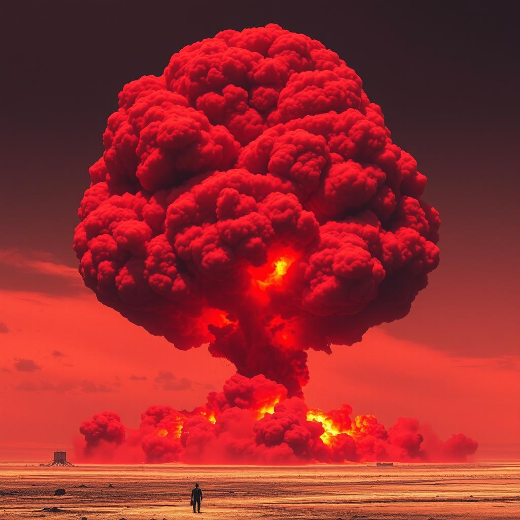Dramatic Crimson Nuclear Explosion