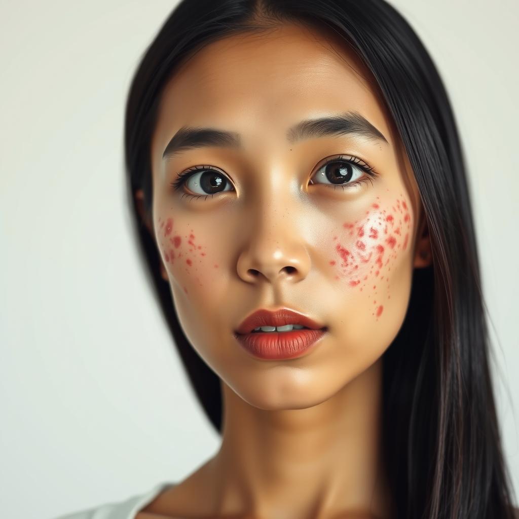 An Indonesian woman in her 20s with an oval face, tawny skin, and shoulder-length straight black hair