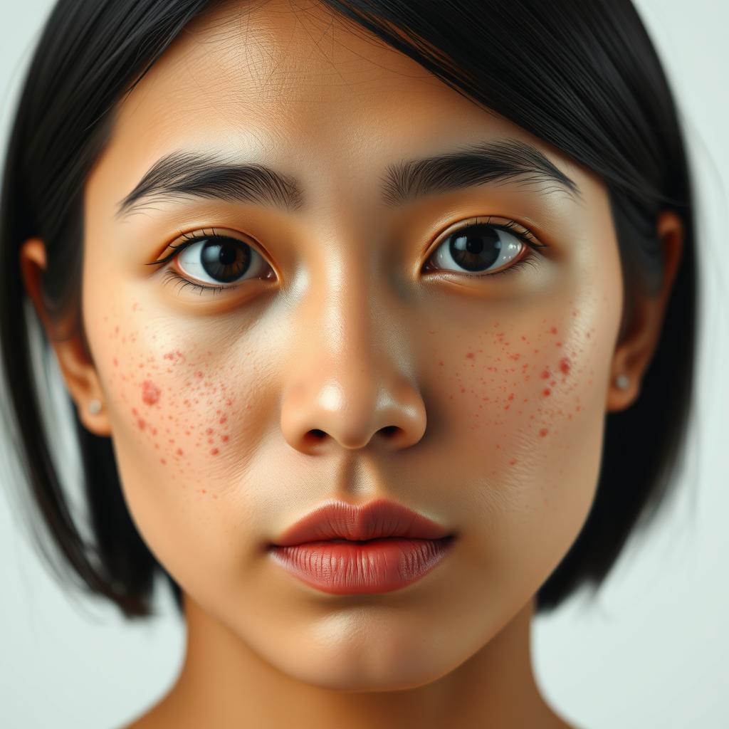 A 20s Indonesian woman with an oval face, medium brown skin, and straight black shoulder-length hair