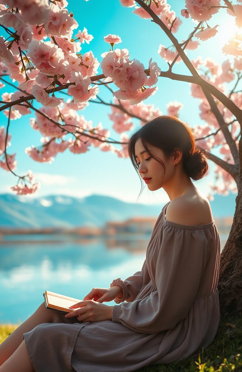 A serene and dreamy landscape capturing a peaceful moment of self-discovery