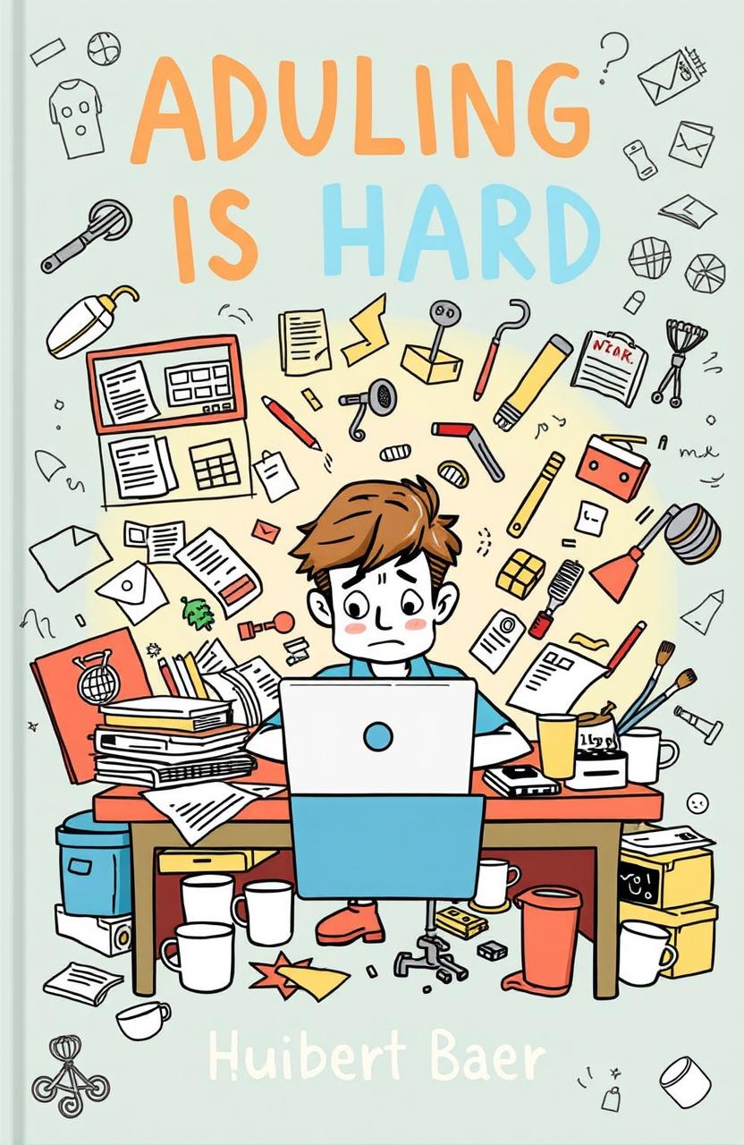 A beautifully illustrated cover for a book titled 'Adulting is Hard' by Huibert Baer