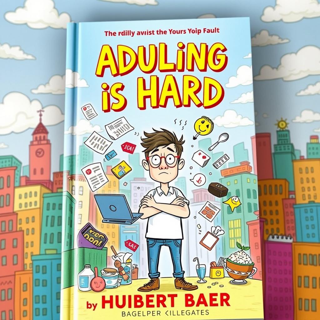 A beautifully illustrated cover for a book titled 'Adulting is Hard' by Huibert Baer