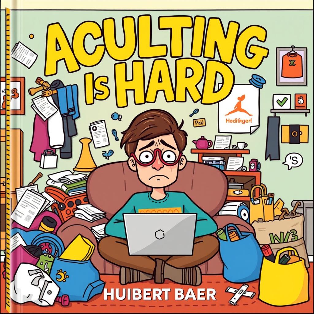 An engaging and colorful book cover for 'Adulting is Hard' by Huibert Baer