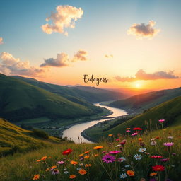 A horizontal poster designed for a cozy bedroom, featuring a serene landscape scene