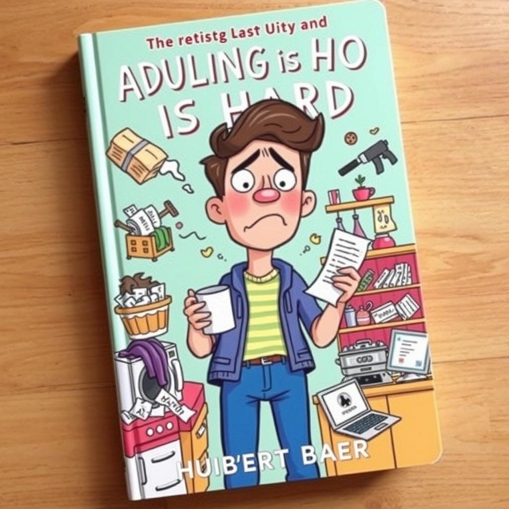 A whimsical book cover for 'Adulting is Hard' by Huibert Baer