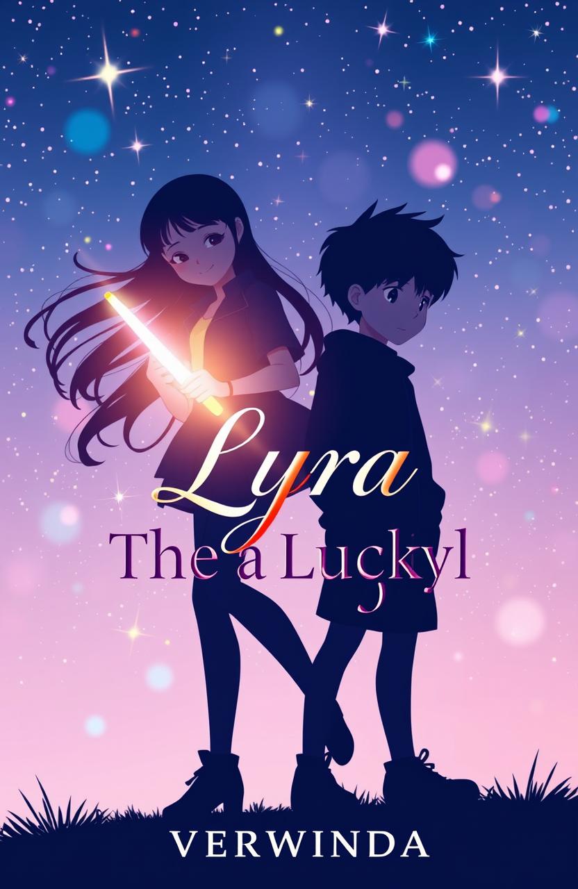 The cover of the book 'Lyra The Lucky Fangirl', featuring a background silhouette of a girl and boy holding an NCT lightstick