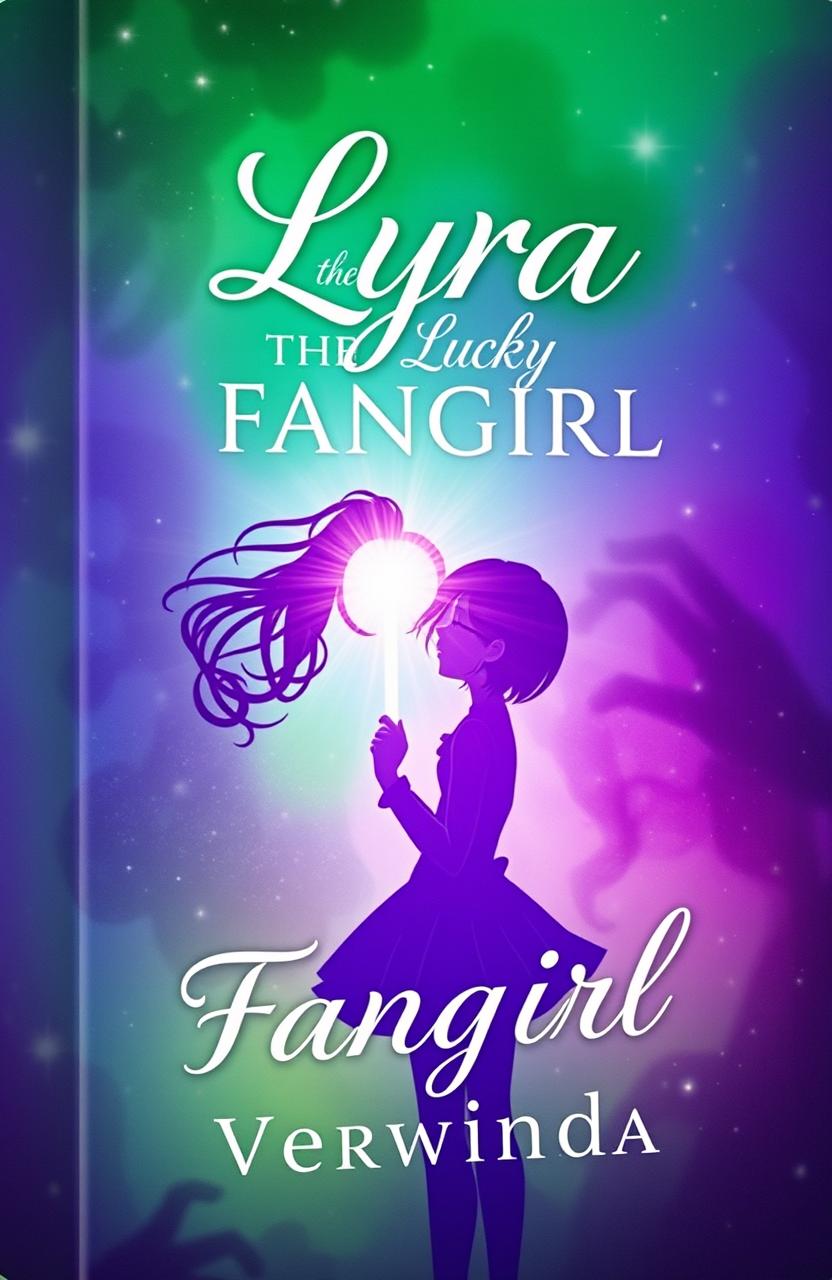 The cover of the book 'Lyra The Lucky Fangirl', featuring a beautiful and captivating silhouette of a girl holding an NCT lightstick, radiating enthusiasm and fandom energy