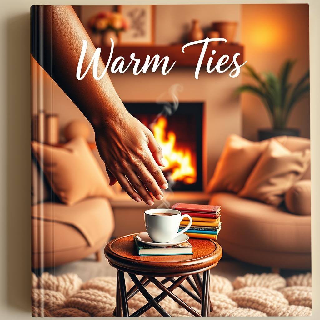 A warm and inviting book cover for 'Warm Ties', featuring a cozy scene that embodies the theme of connection and friendship