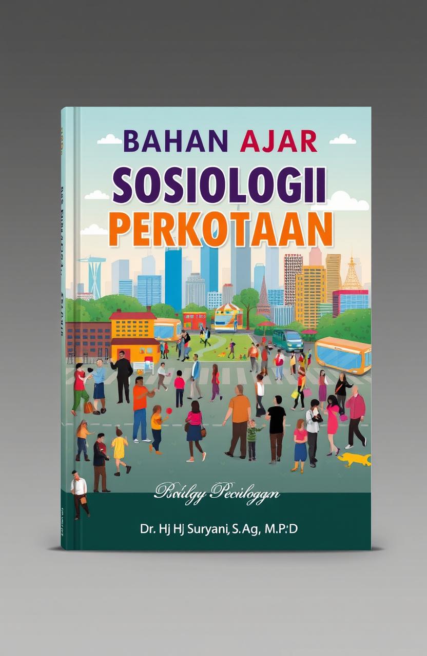 A detailed book cover design for a sociology textbook titled 'Bahan Ajar Sosiologi Perkotaan' by Dr