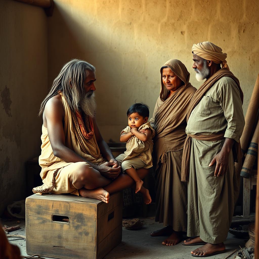 A serene yet poignant scene inside a modest, dilapidated house
