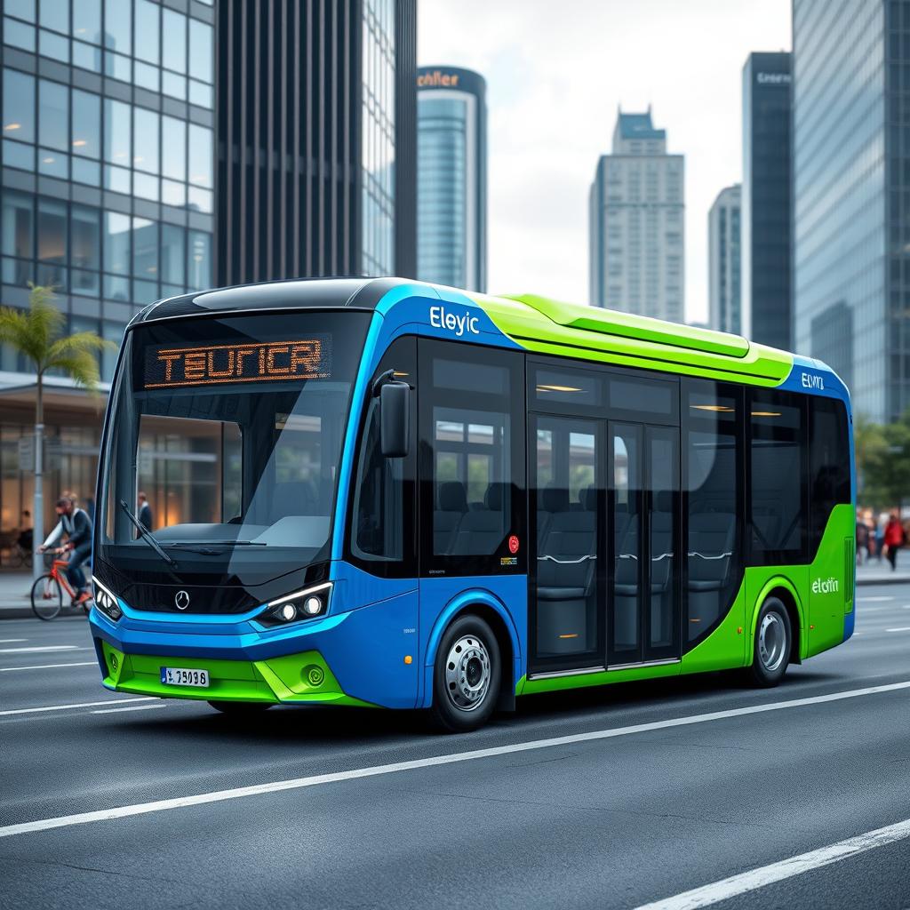 Um ônibus elétrico híbrido urbano em 3D, projetado exclusivamente para 50 pessoas, com um design nunca antes visto