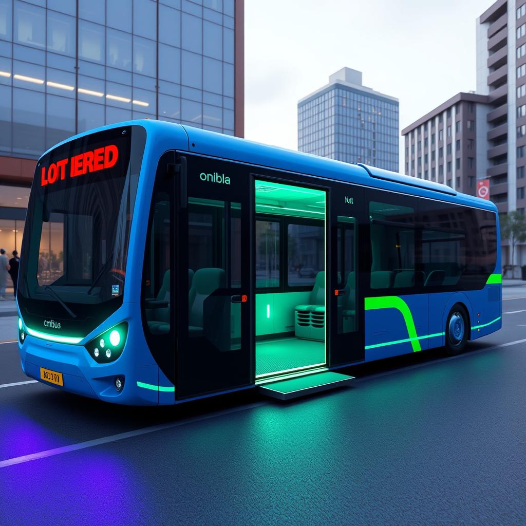 Um ônibus elétrico híbrido urbano em 3D, projetado exclusivamente para 50 pessoas, com um design inédito e funcionalidade inclusiva