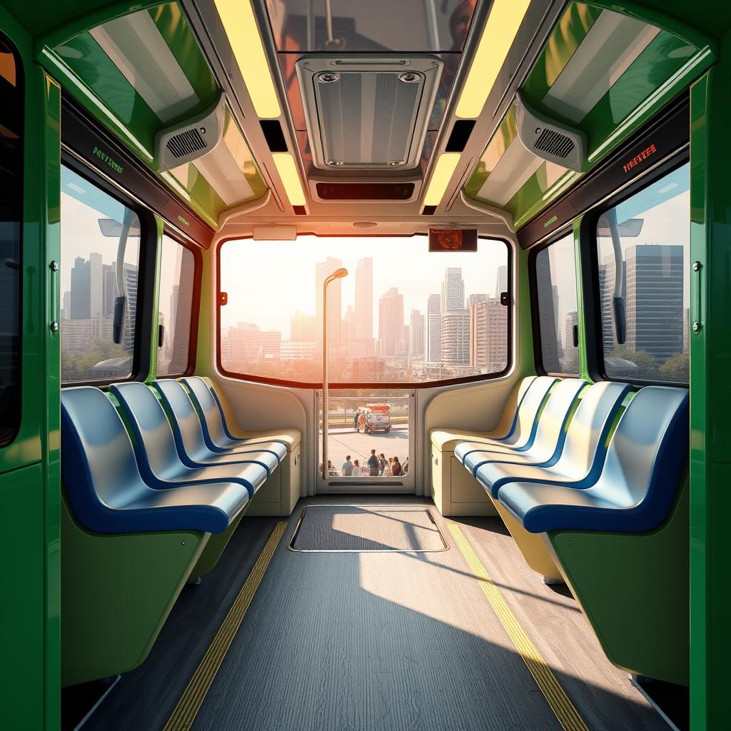 Um ônibus elétrico híbrido urbano em 3D, projetado exclusivamente para 50 pessoas, com um design inovador e de nacionalidade brasileira