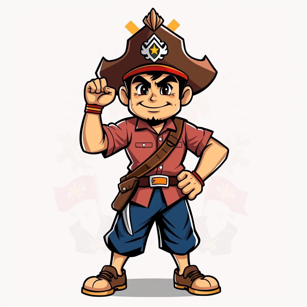 A dynamic and inspiring Katipunero mascot, representing the revolutionary spirit of the Philippines