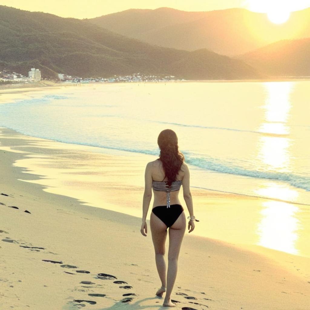 Tranquil Beach Sunset: A Serene Stroll
