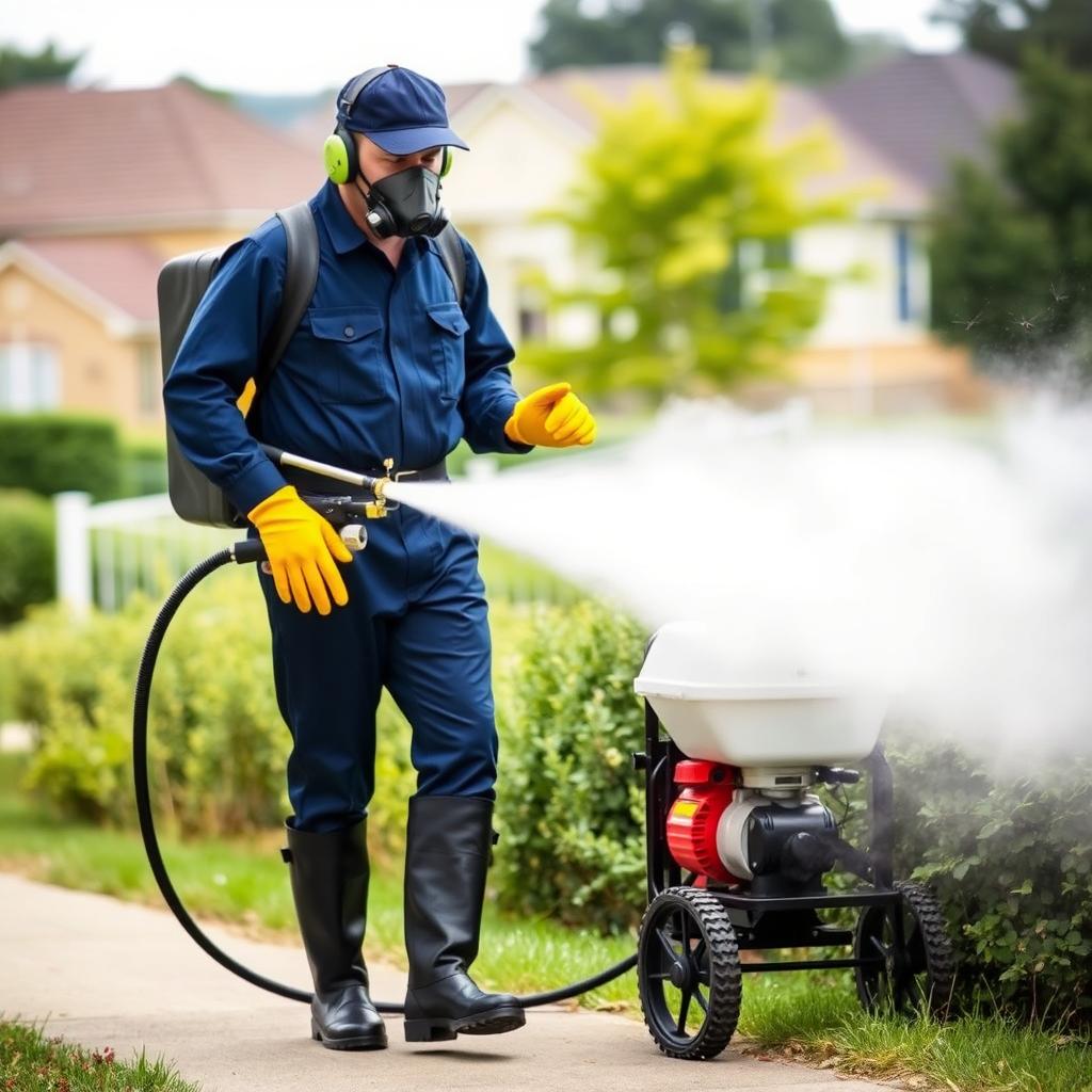 A realistic photo of a man wearing a navy blue coverall suit and black safety boots