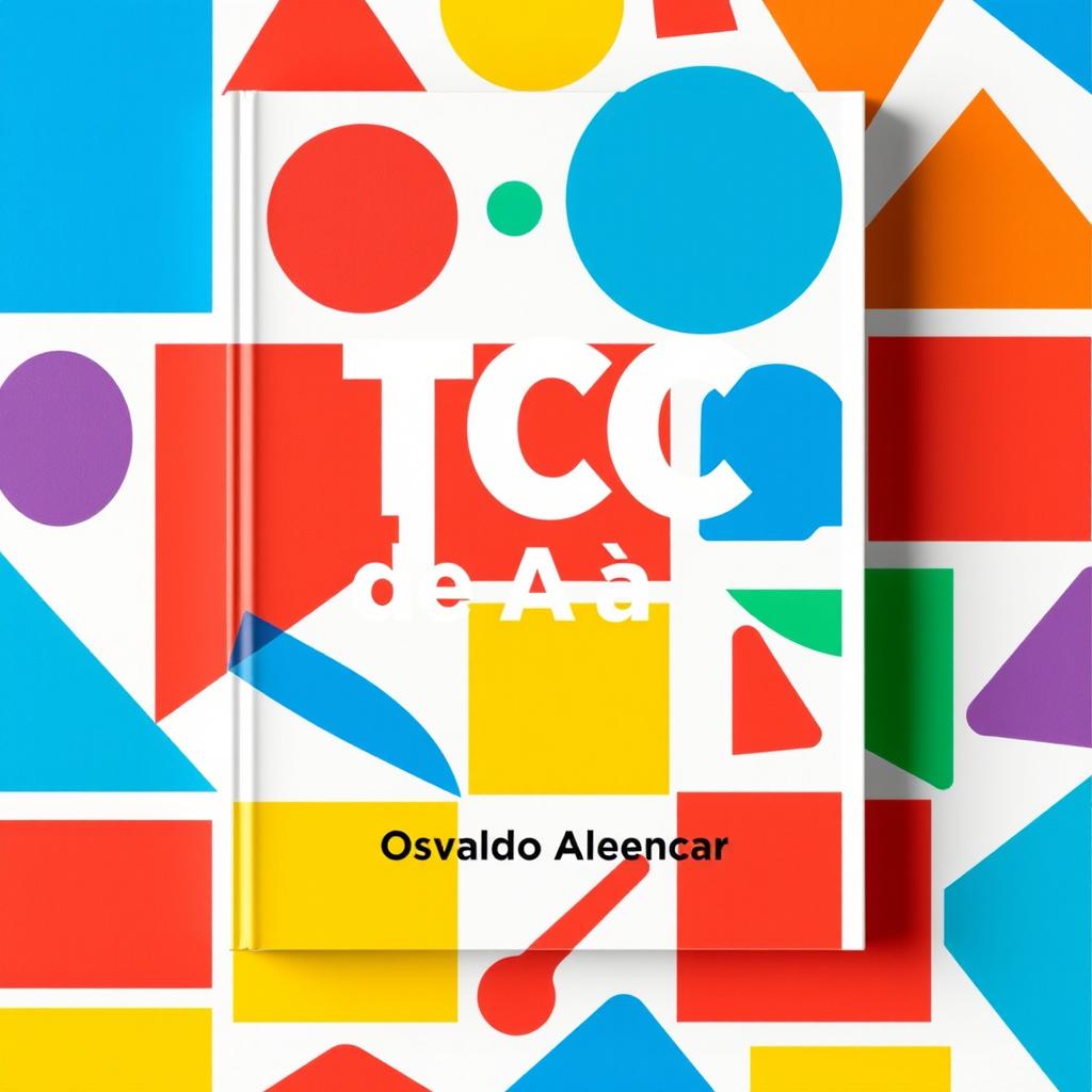 A book cover with an A4 size featuring a background filled with various geometric figures in bright, plain colors such as blue, red, yellow, and green