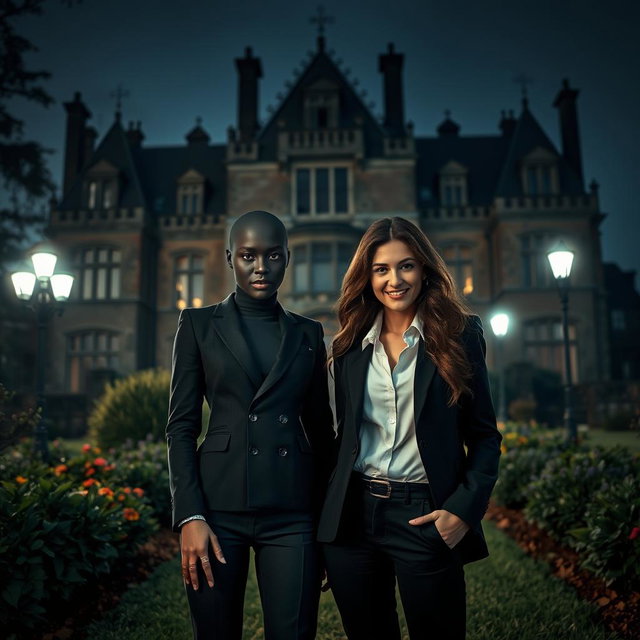 A large, imposing manor stands majestically in the background, its gothic architecture enhancing the atmosphere of mystery