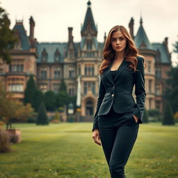 A large, majestic manor looms in the background, exuding a sense of mystery with its gothic architecture and lush surroundings