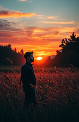 A captivating novel cover design featuring a serene natural landscape at dusk, with a dramatic sunset casting warm hues of orange and purple across the sky