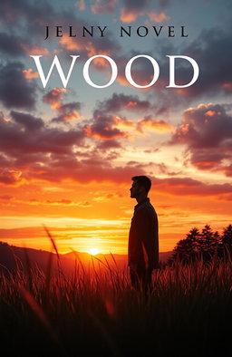 A captivating novel cover design featuring a serene natural landscape at dusk, with a dramatic sunset casting warm hues of orange and purple across the sky