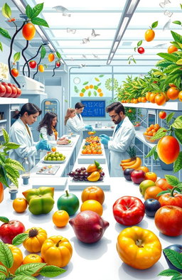 A vibrant and visually striking depiction of innovative approaches in fruit breeding
