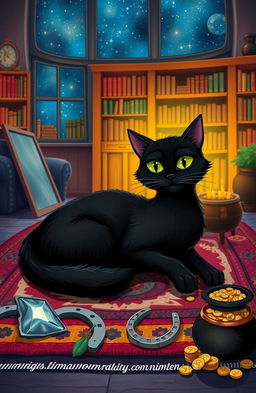 A whimsical illustration of a black cat, symbolizing the fable of the black cat and its unique story