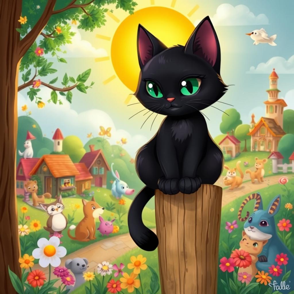 An enchanting fable about a black cat that symbolizes uniqueness and acceptance in a whimsical world