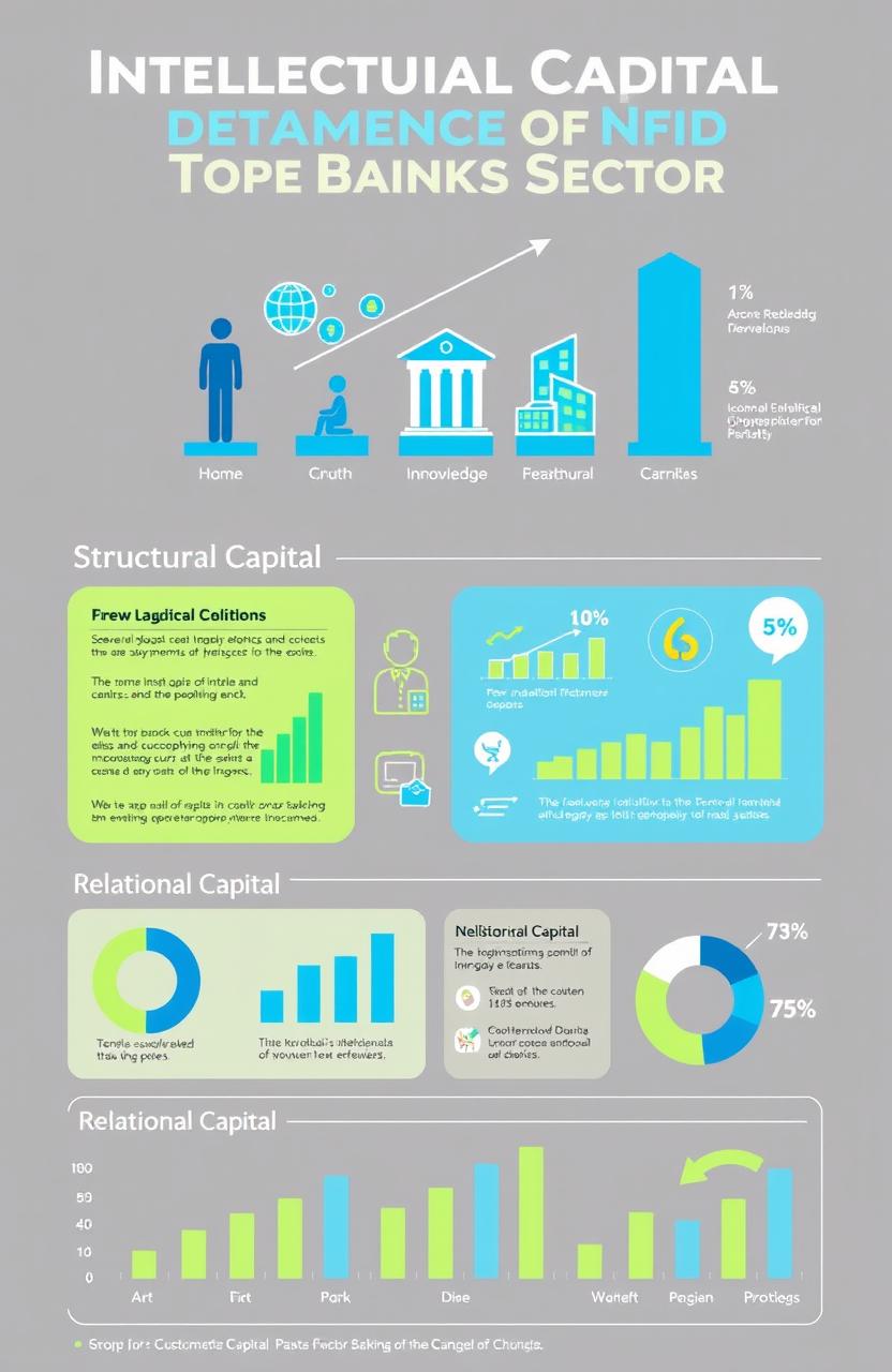 A visually striking infographic showcasing the Intellectual Capital Performance of the Banking Sector, featuring a well-organized layout with sections dedicated to human capital, structural capital, and relational capital