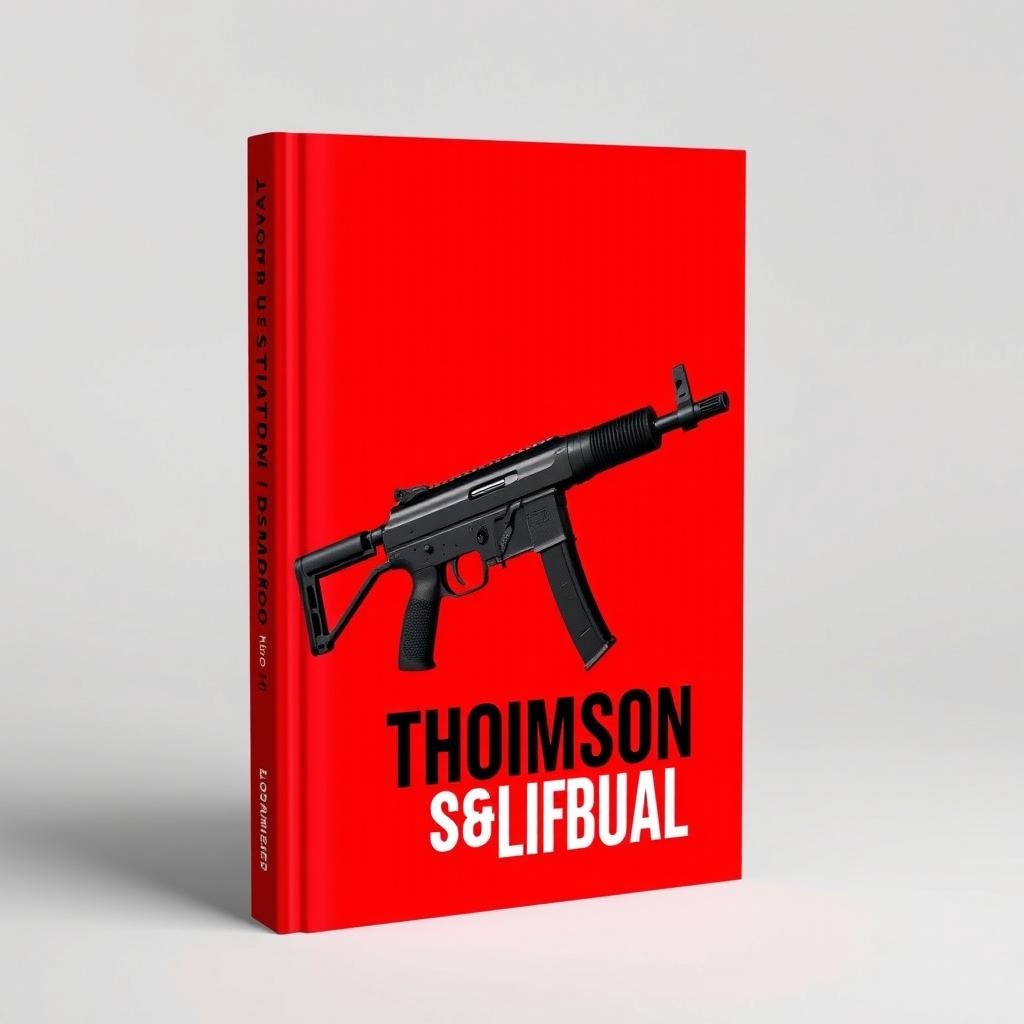 A striking red book cover featuring a prominently displayed black Thomson submachine gun
