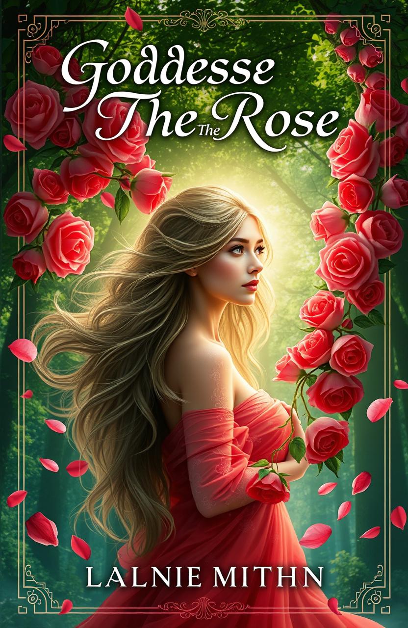 A book cover design for a fantasy novel titled 'Goddess of The Rose'