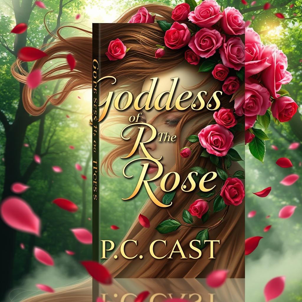 A book cover design for a fantasy novel titled 'Goddess of The Rose' by P