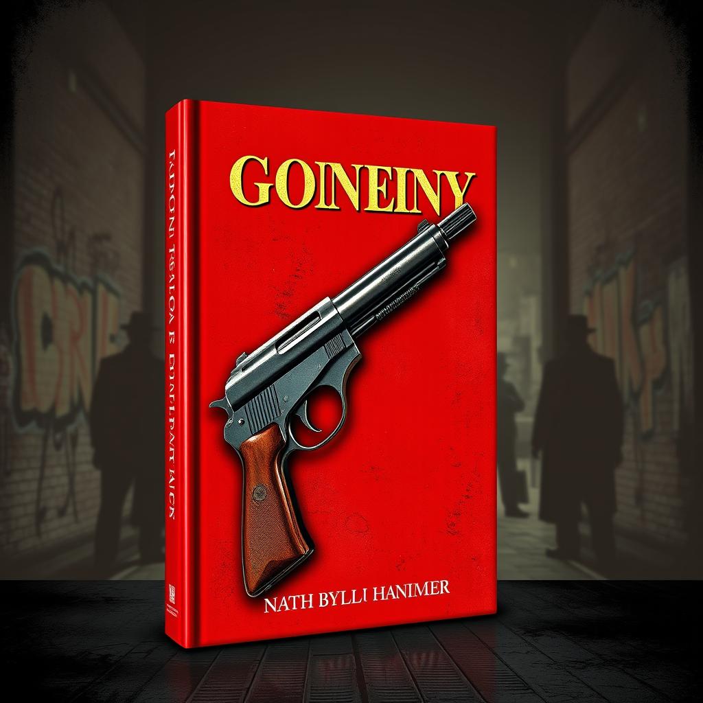 A striking red book cover design featuring a classic Tommy gun prominently displayed