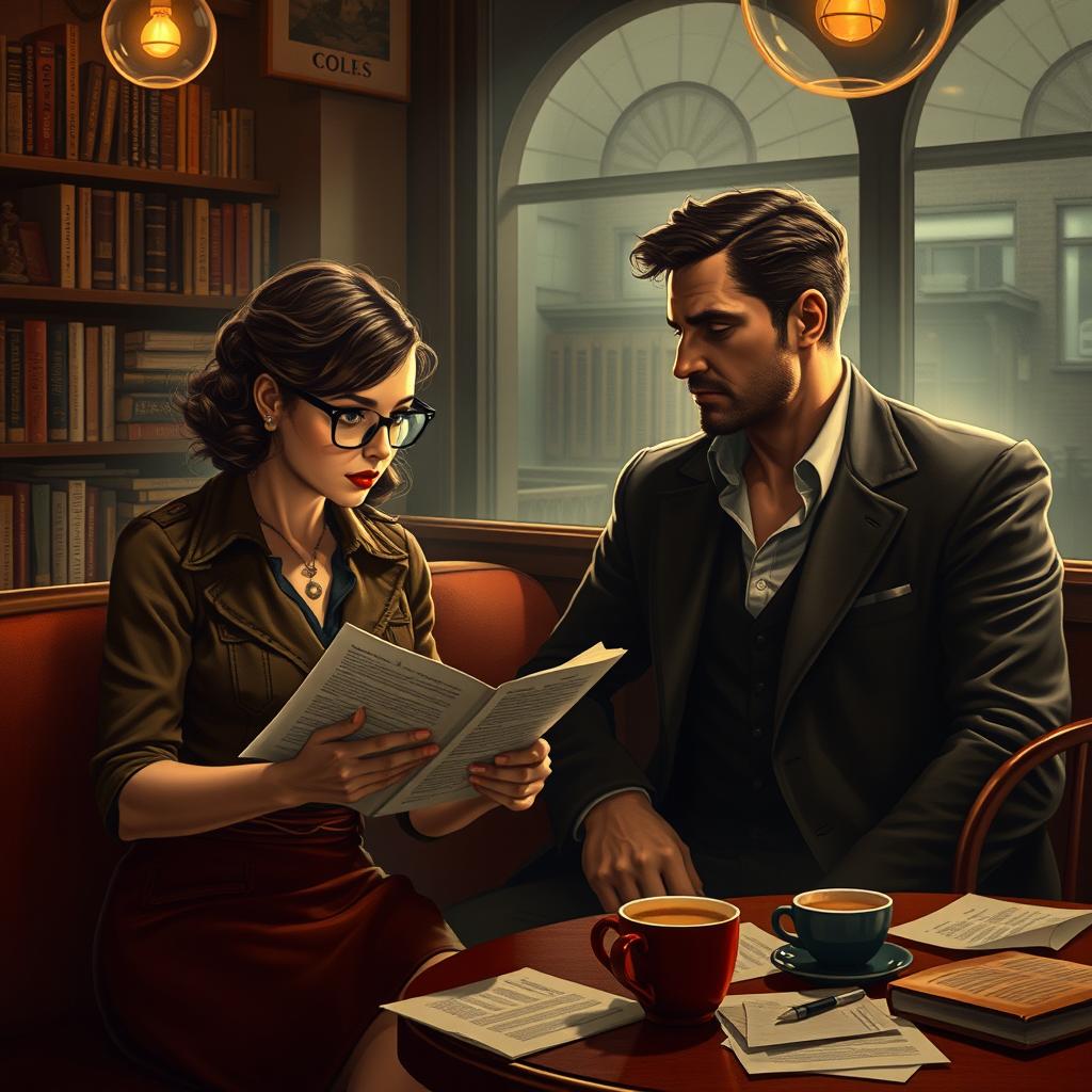 A dramatic and romantic scene illustrating a female ghostwriter secretly infiltrating the world of a renowned author who despises love stories