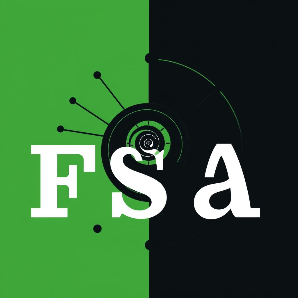 A modern and minimalist logo for the 'FSA' Faculty of Applied Sciences, prominently featuring the Fibonacci spiral as the central and dominant element, showcasing its mathematical beauty