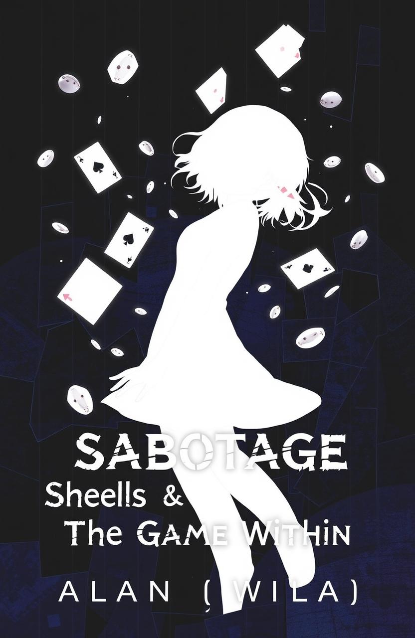 A creepy, abstract anime-inspired book cover featuring a white silhouette of a teenage female character