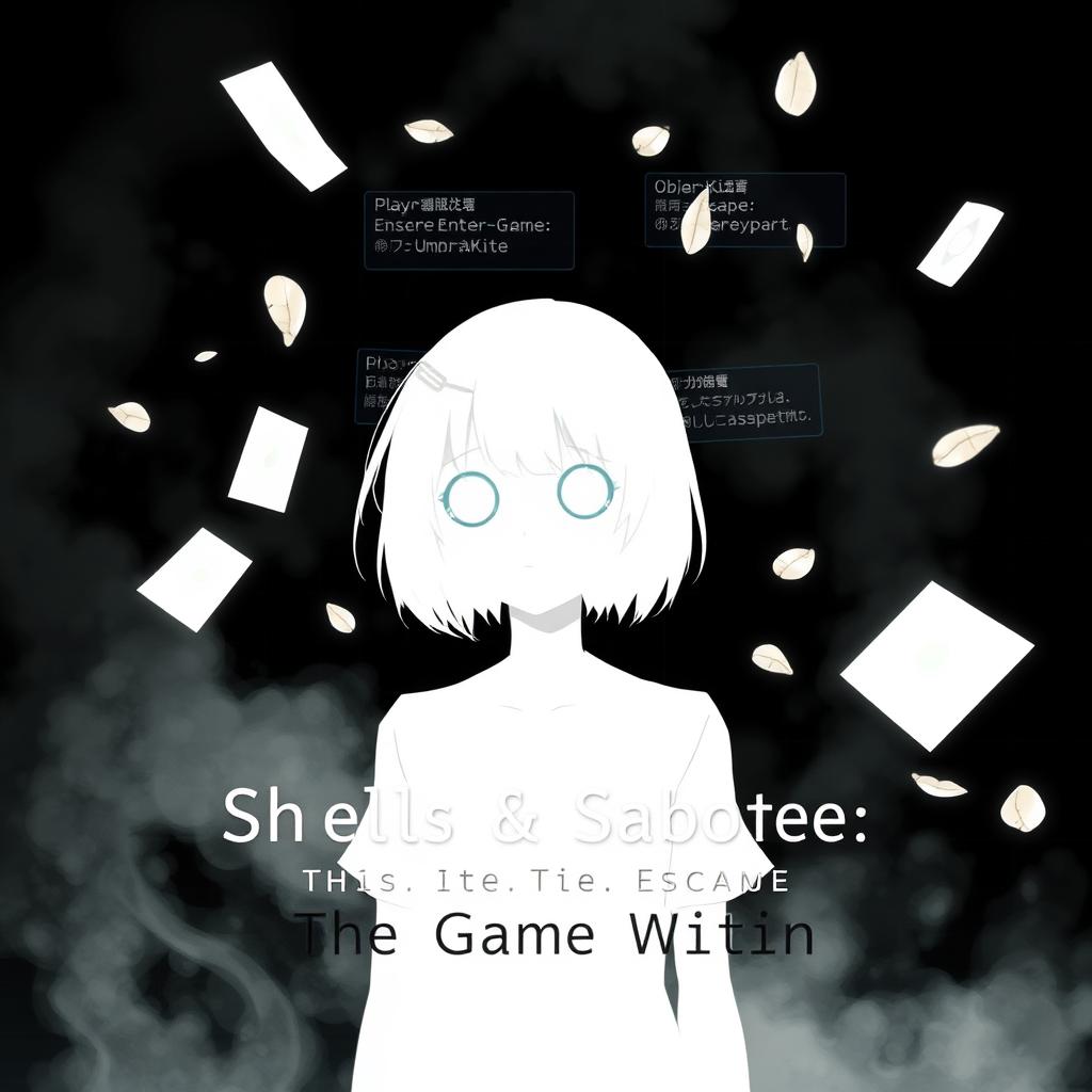 An eerie, abstract anime-style book cover featuring a white silhouette of a teenage female character with floating void-like eyes and a mouthless face, inspired by Tsukasa Yugi's child appearance from TBHK