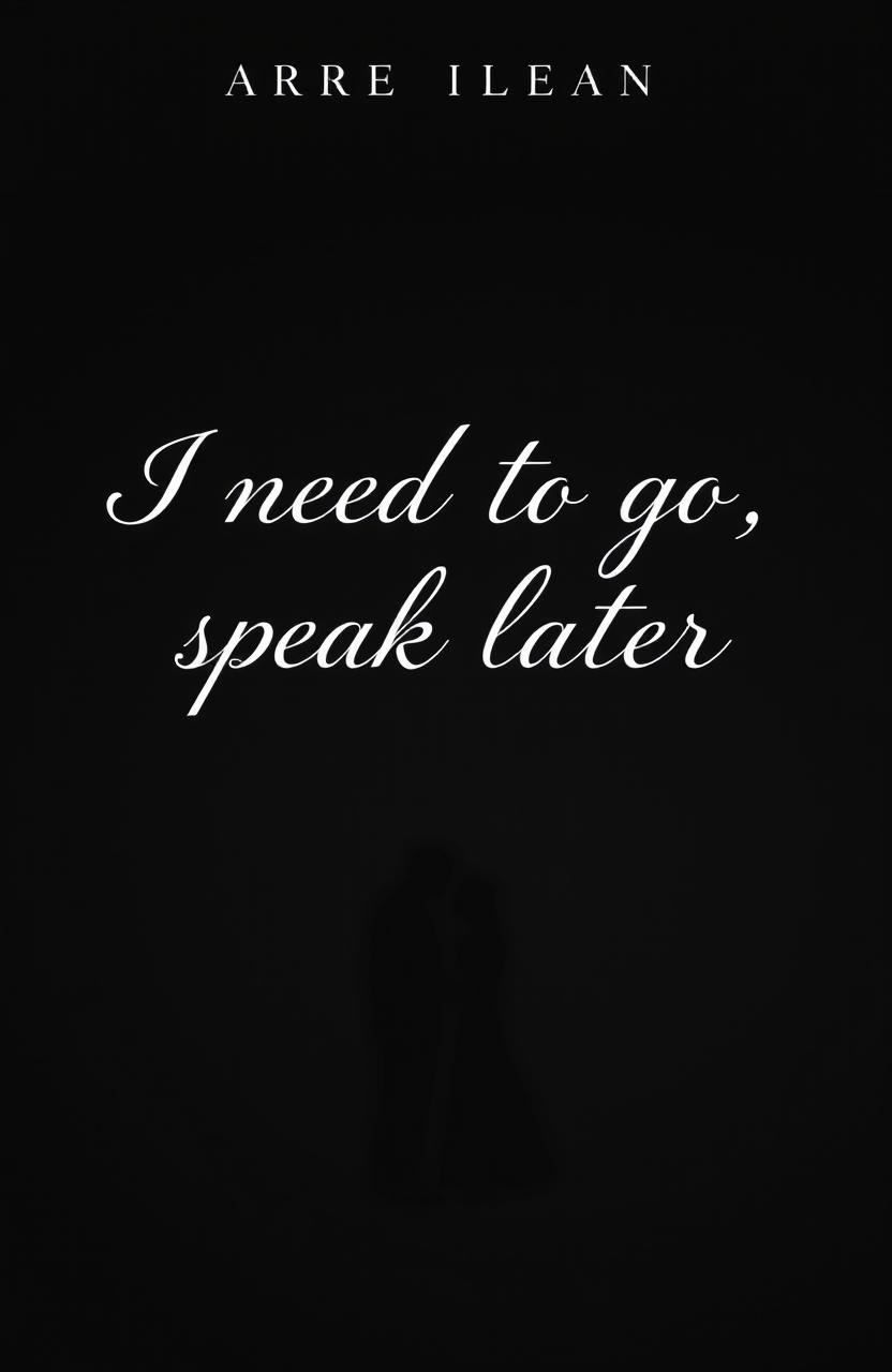 A monochrome cover design for the title "I need to go, speak later" featuring a minimalist and stylish aesthetic