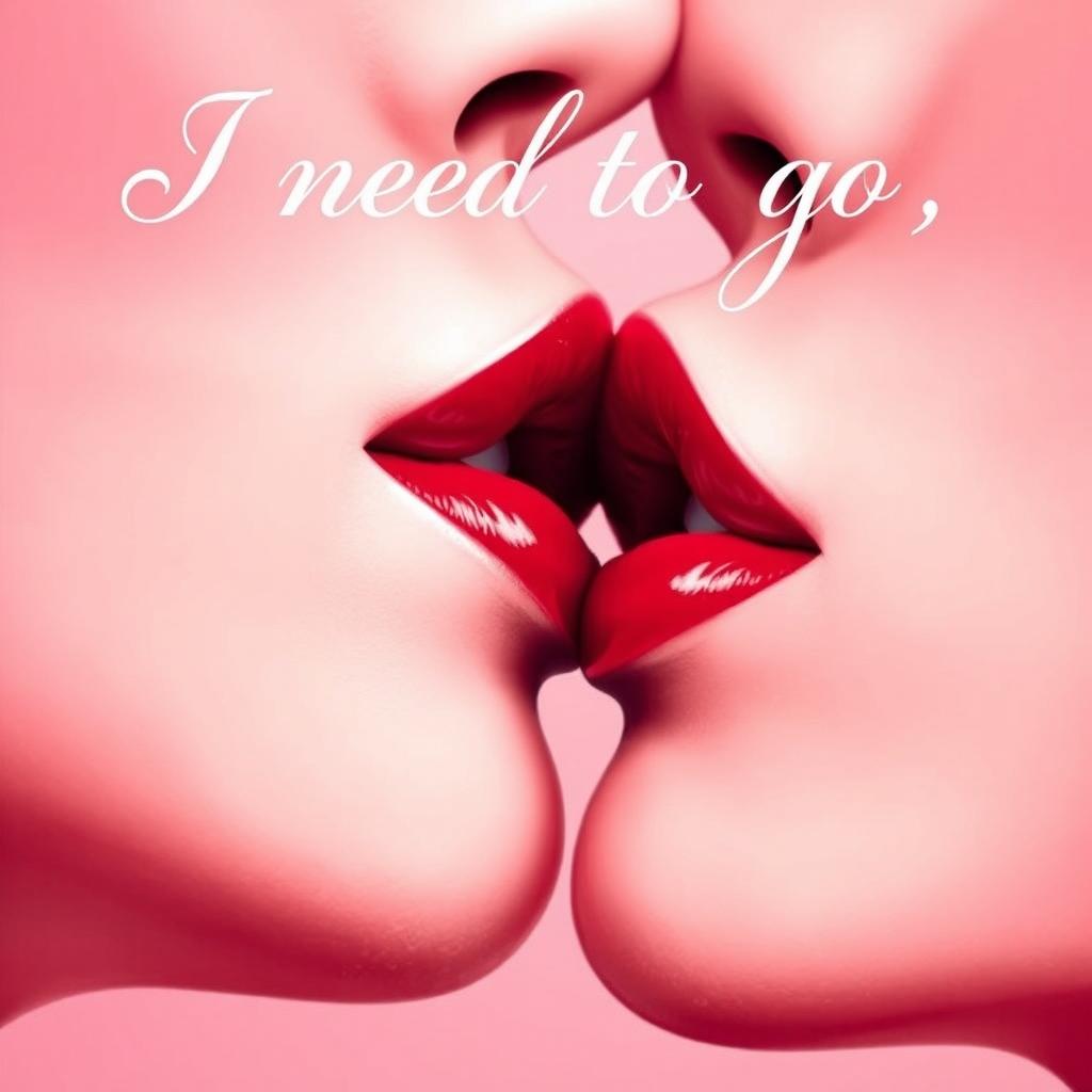 A romantic and stylish cover design for the title "I need to go, speak later" prominently featuring a close-up of kissing lips