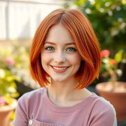 A captivating portrait of a petite redhead woman, showcasing her charming features and vibrant personality