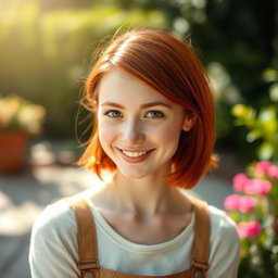 A captivating portrait of a petite redhead woman, showcasing her charming features and vibrant personality
