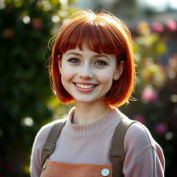 A captivating portrait of a petite redhead woman, showcasing her charming features and vibrant personality