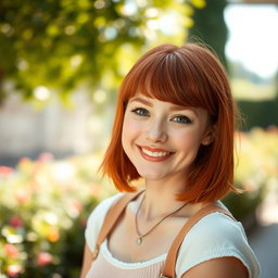 A captivating portrait of a petite redhead woman, showcasing her charming features and vibrant personality