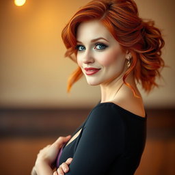 A stunning portrait of a petite redhead woman exuding confidence and allure