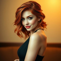 A stunning portrait of a petite redhead woman exuding confidence and allure