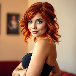 A stunning portrait of a petite redhead woman exuding confidence and allure